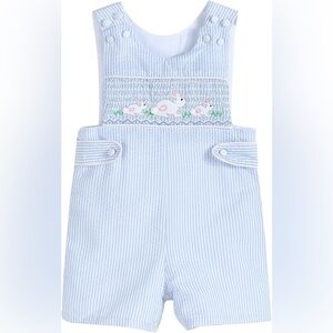Lil Cactus Easter Bunny Seersucker Smocked Shortalls
